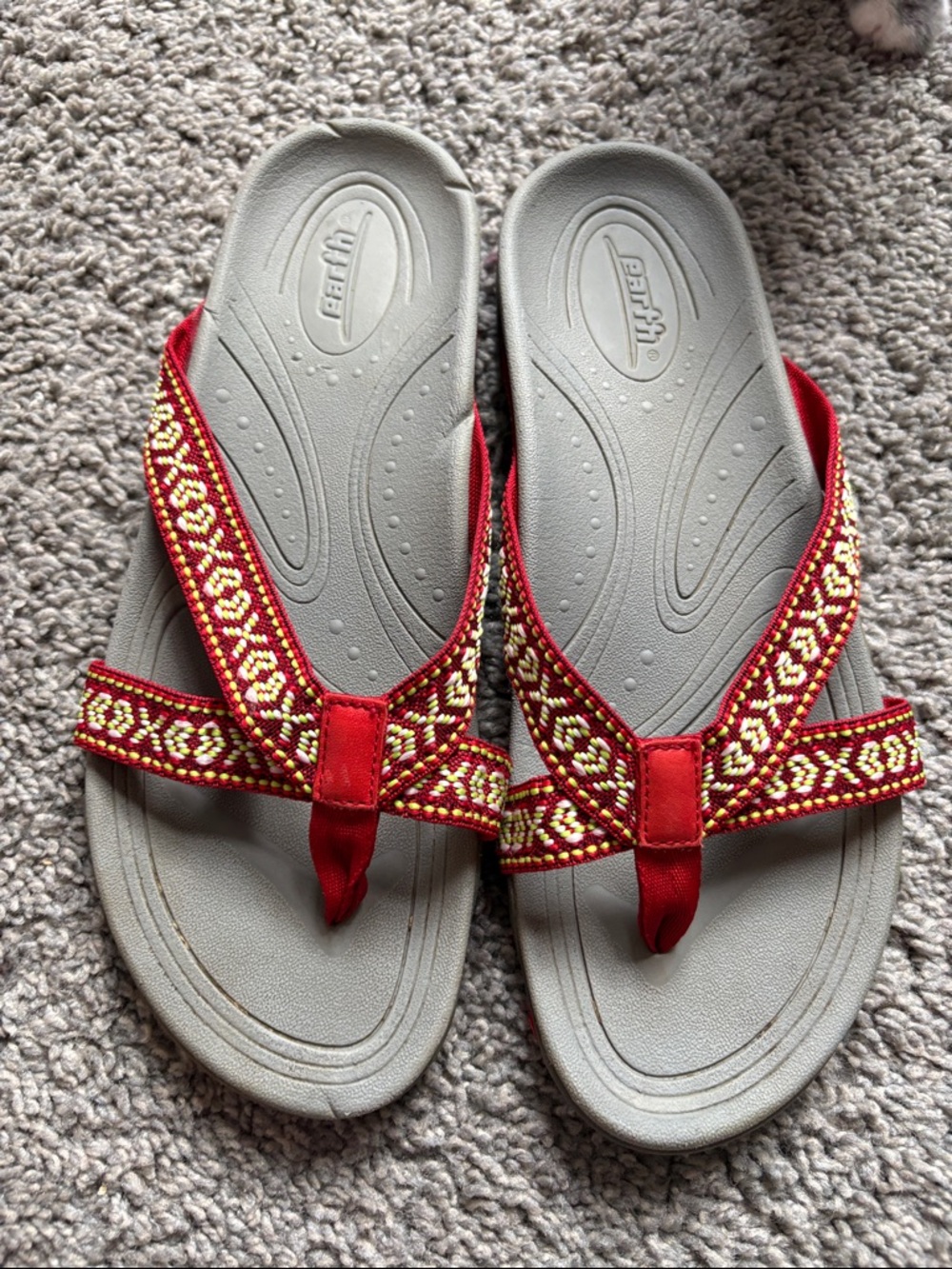 Earth Flip Flop with Red Sewn Straps